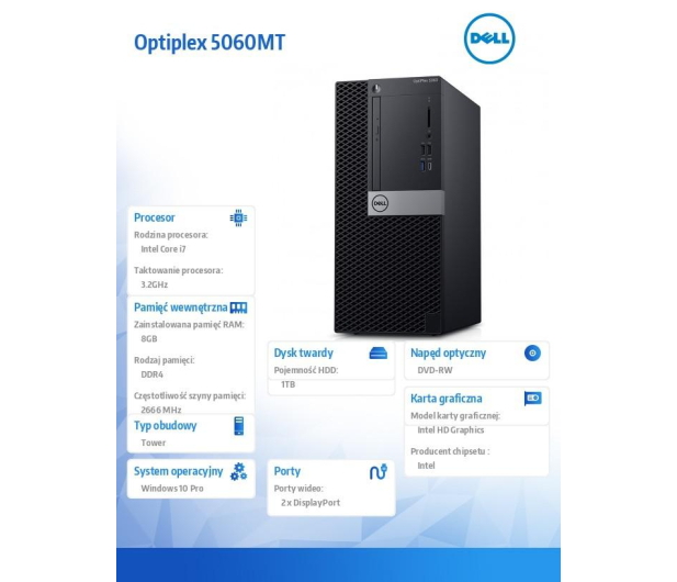 DELL Optiplex 5060MT i7/8GB/1000GB HDD/Intel HD Graphics/W10P Czarny - 1383699 - zdjęcie 2